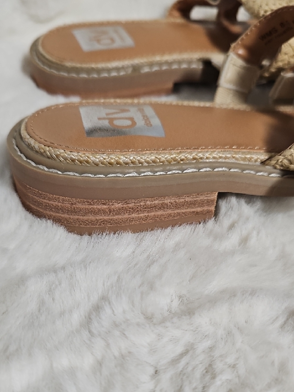 DV by Dolce Vita Beige Woven Slide Sandals with Gold Buckle - Picture 3 of 9